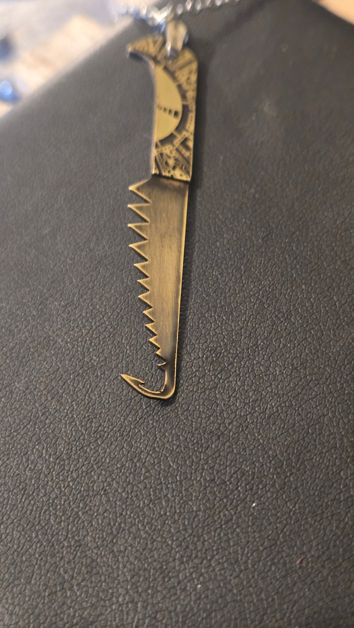 Hellraiser Inspired Female Cenobite Hooked Saw Blade Pendant – 3 Piece Brass