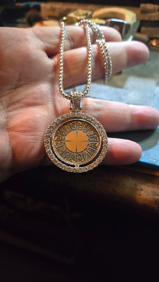 Double-Sided Spinning Brass Lament Configuration Crystal Pendant