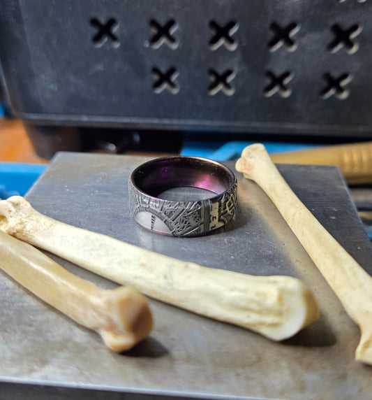 316L Surgical Steel Lament Configuration Ring with Purple Plated Interior