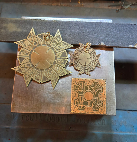 His & Hers Brass Open Lament Configuration Pendant Set