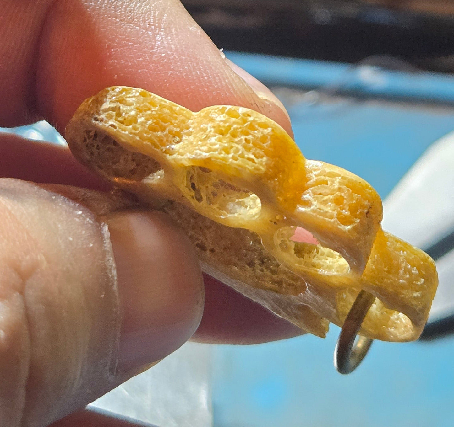 Hand-Carved Human Bone Mini Brass Knuckles – Heart Cutouts