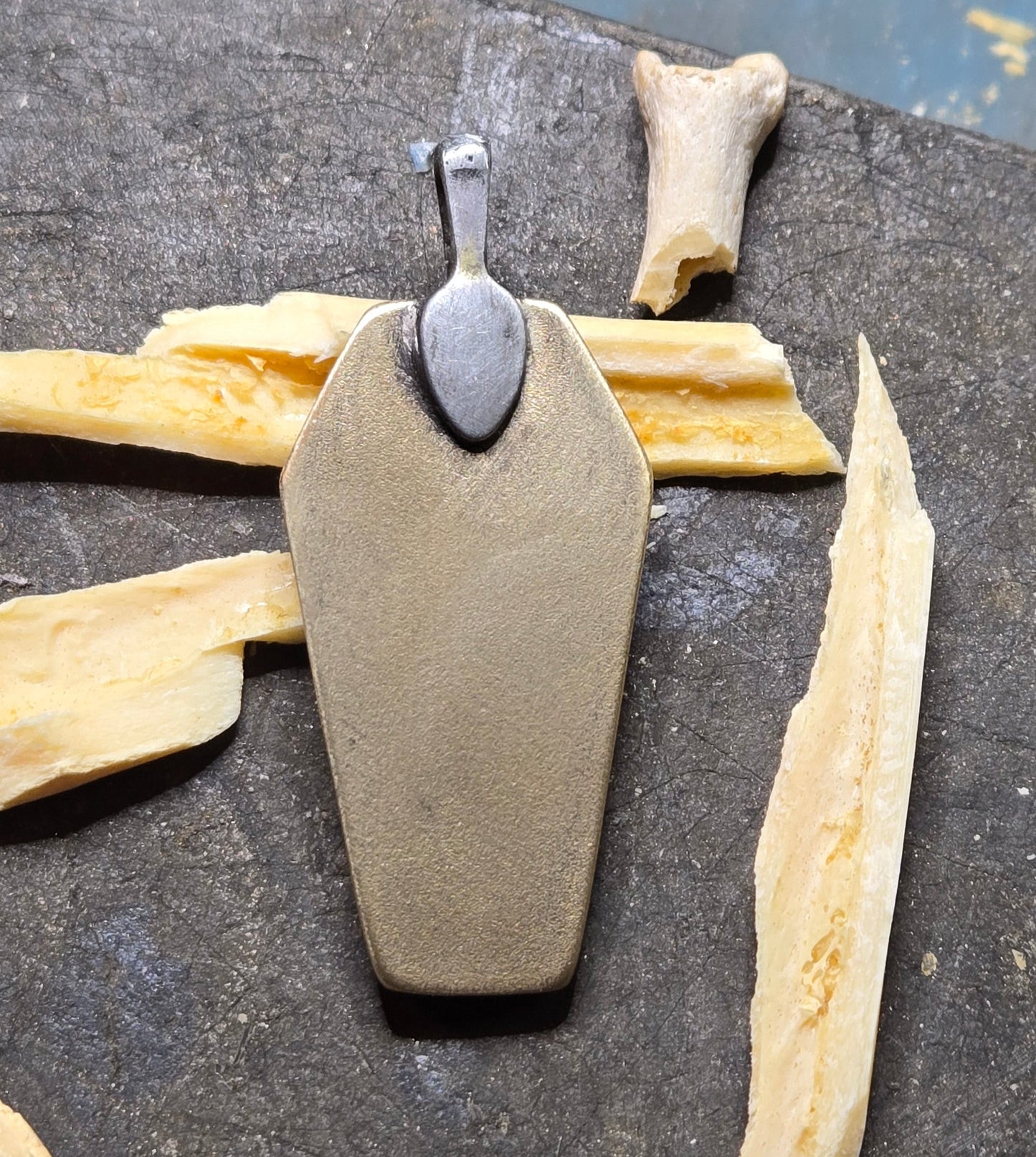 Aged Brass Michael Myers Coffin Pendant
