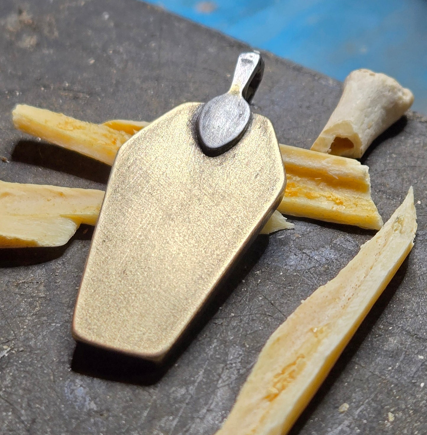 Aged Brass Michael Myers Coffin Pendant