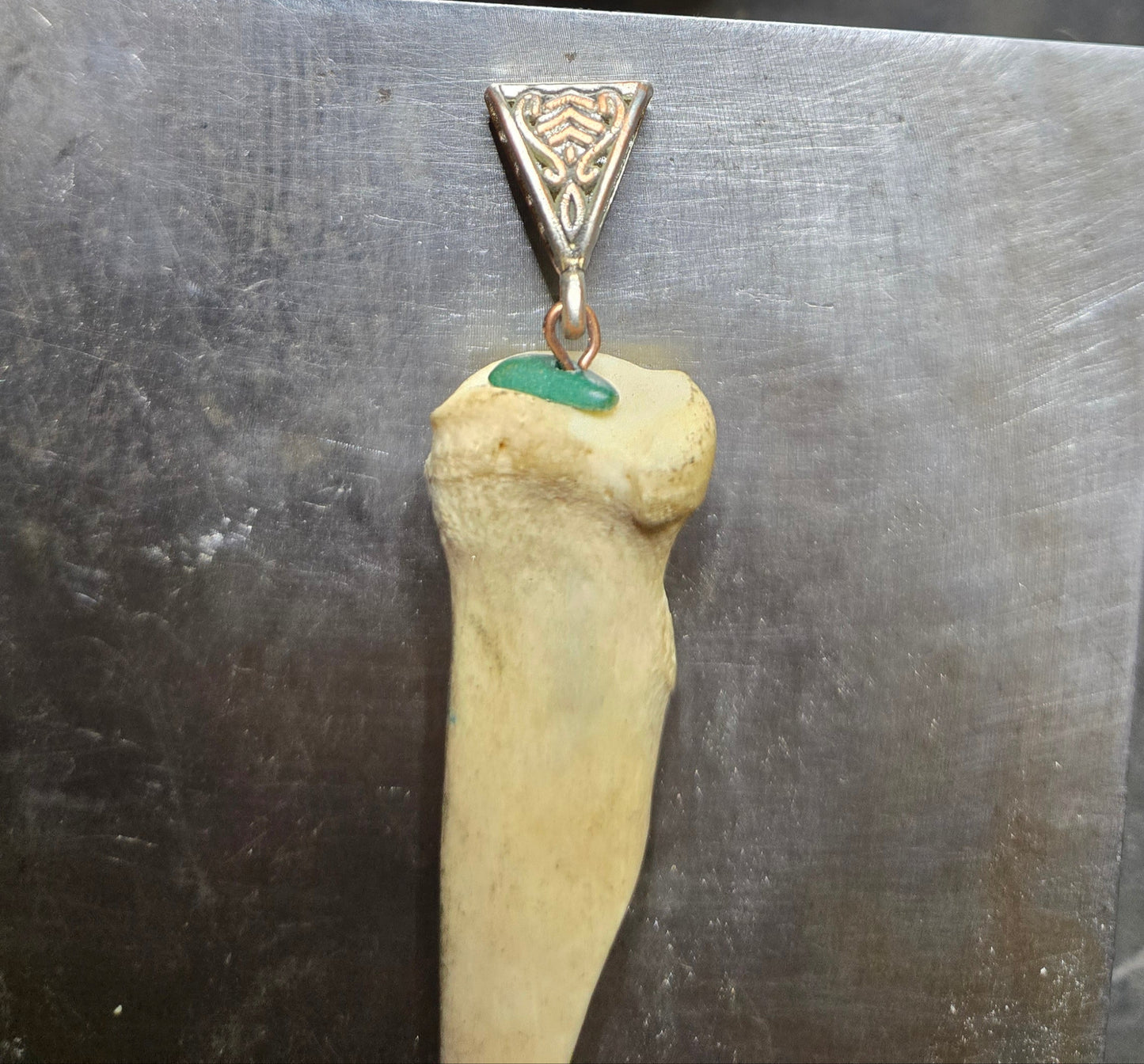 Custom Aged Broken Deer Bone Pendant – Handmade with Vintage Jade