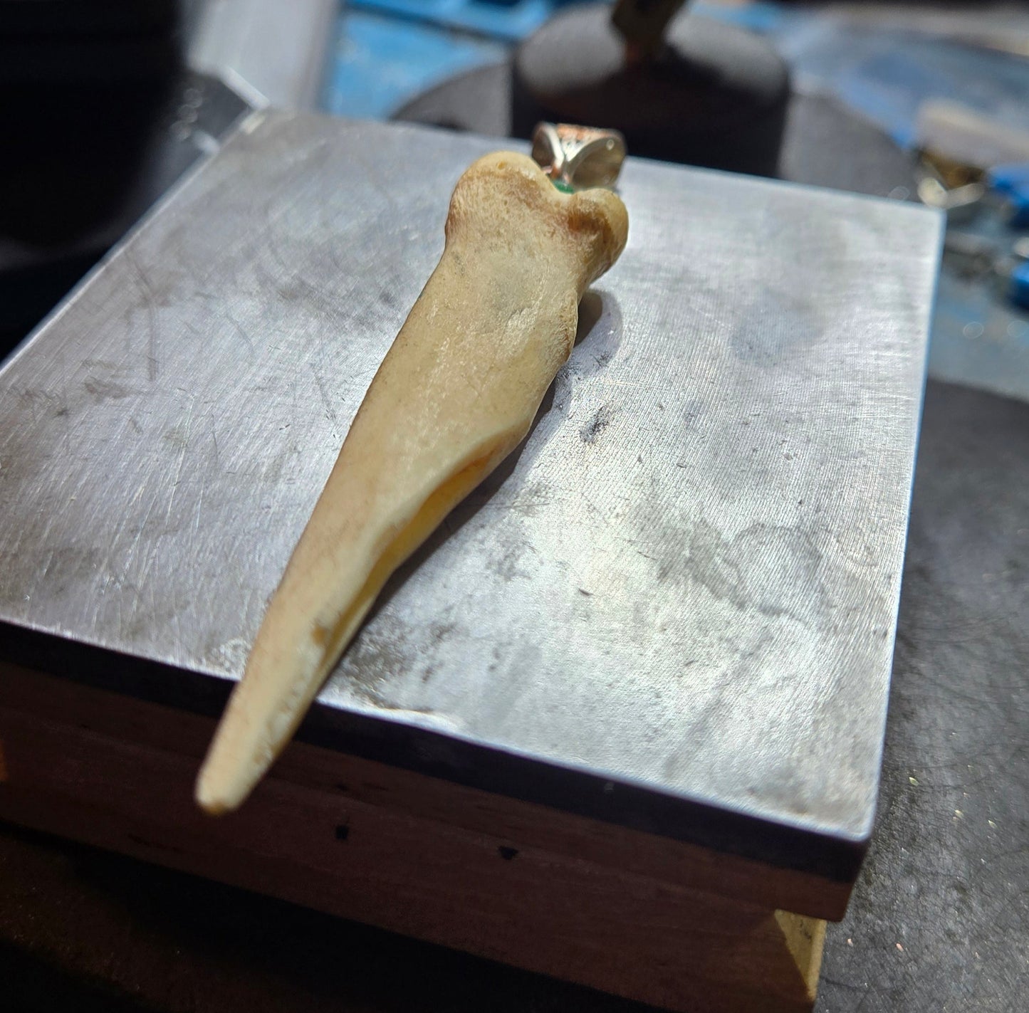 Custom Aged Broken Deer Bone Pendant – Handmade with Vintage Jade