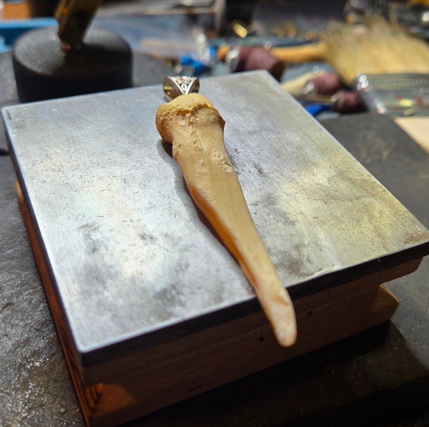 Custom Aged Broken Deer Bone Pendant – Handmade with Vintage Jade