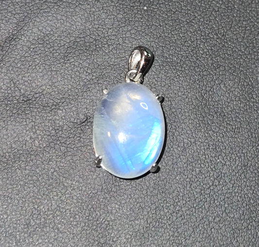 Custom Sterling Silver Pendant with Blue Fire Rainbow Moonstone