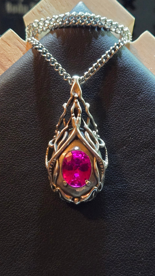 Hand-Cast aged Sterling Silver Pendant with 2.9ct Pink Sapphire