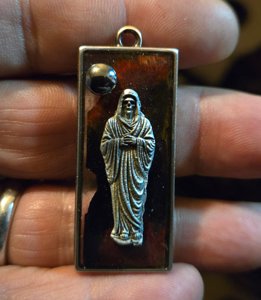 Handmade Black Sun Reaper Pendant – UV Reactive Occult Relic