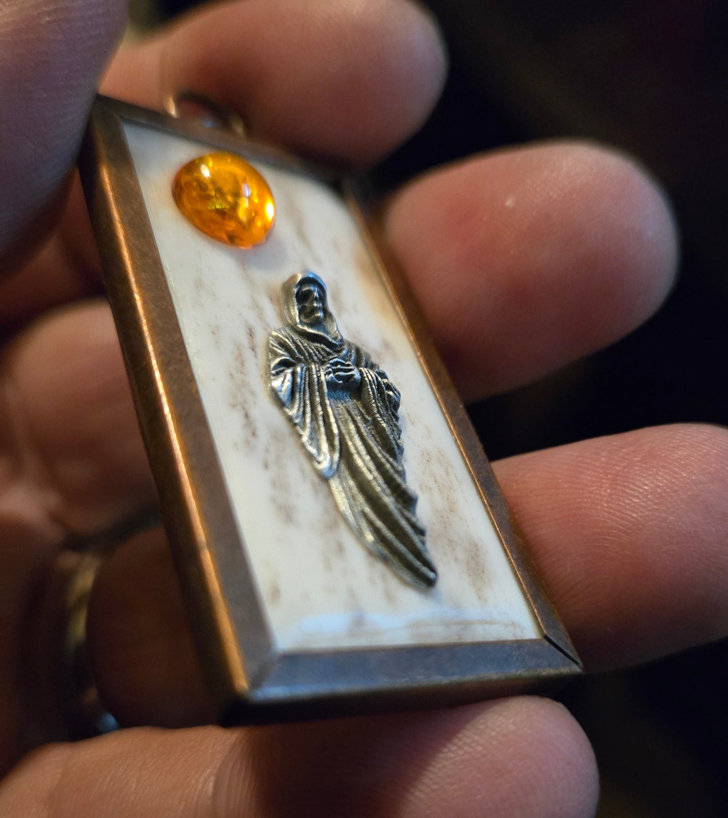 Custom Human Bone Grim Reaper Pendant with Baltic Amber Sun