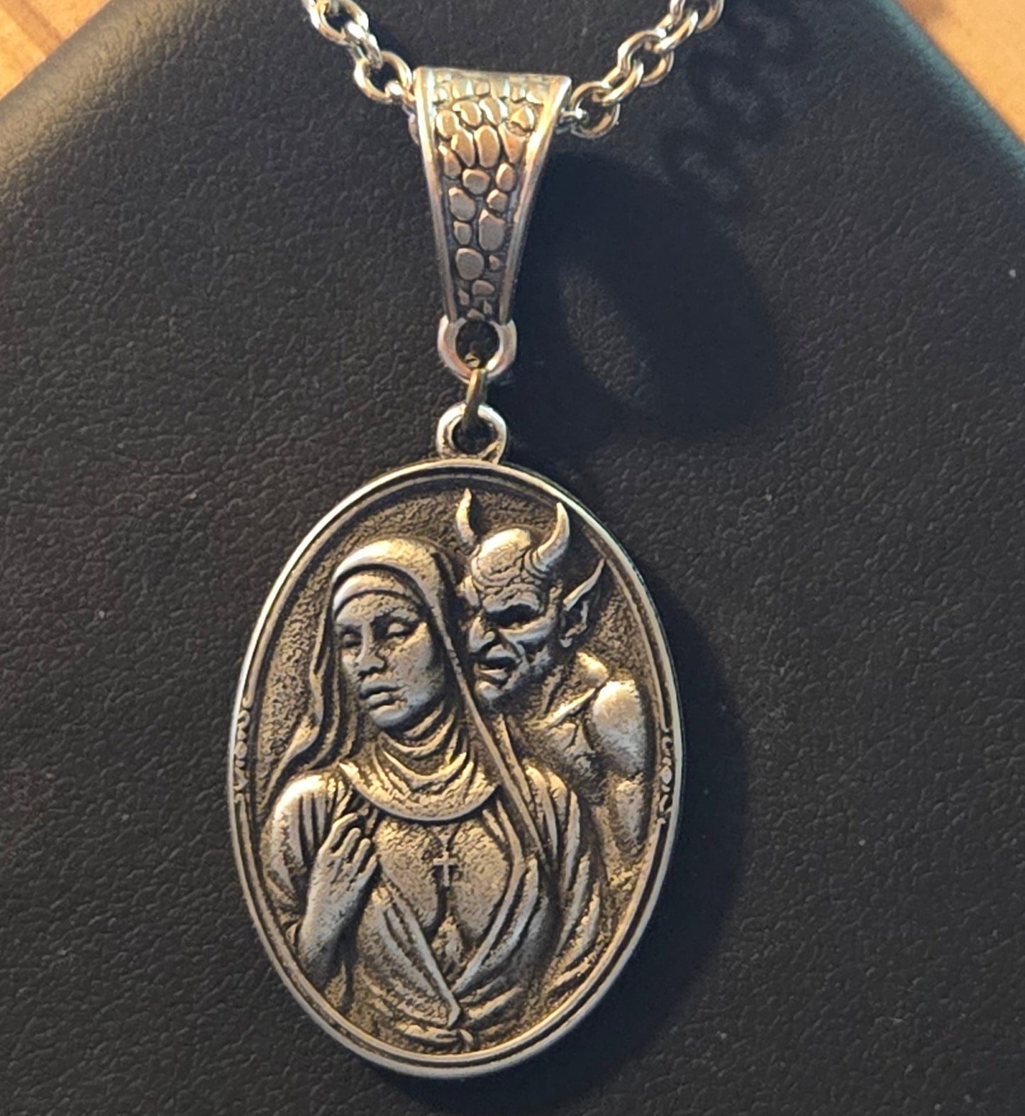 Seduced by the Devil — Oval Nun & Satan Portrait Pendant | Limited Sinister Relic