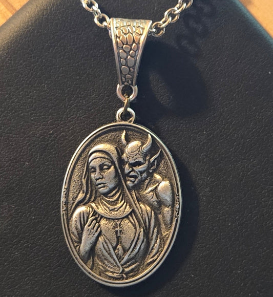 Seduced by the Devil — Oval Nun & Satan Portrait Pendant | Limited Sinister Relic