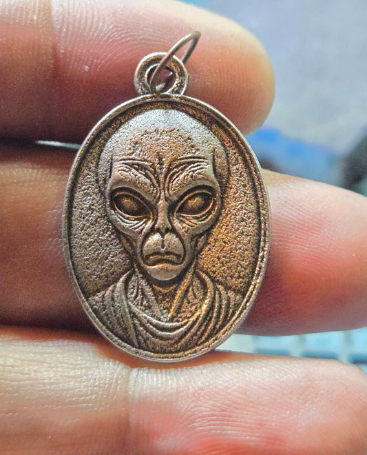 Custom Gray Alien Portrait Pendant – Visitor from Beyond