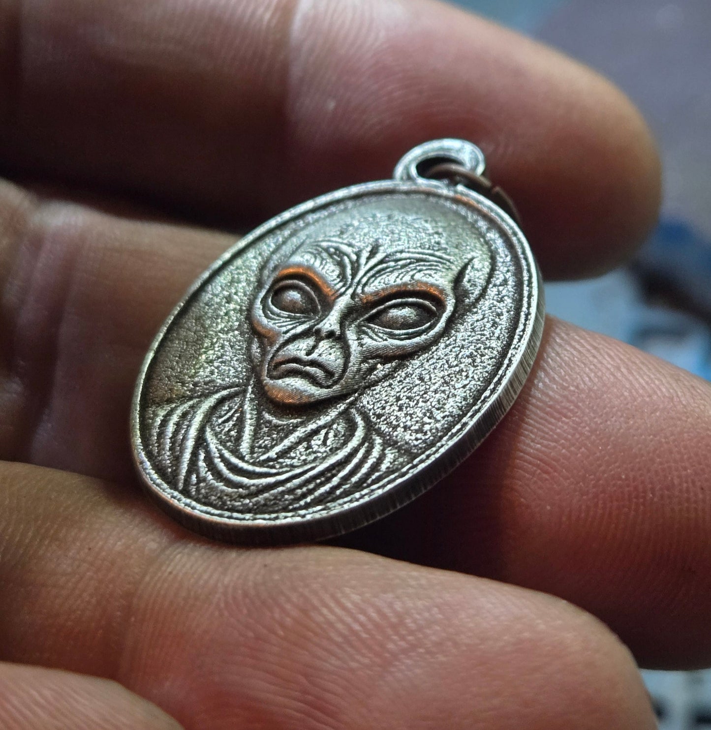 Custom Gray Alien Portrait Pendant – Visitor from Beyond