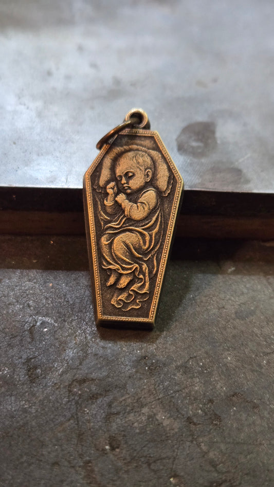 Custom Brass Victorian Style Child Remembrance Pendant – Coffin of Silent Sleep
