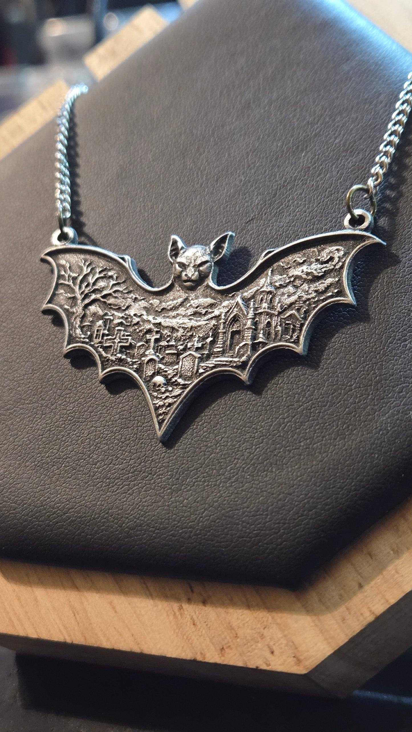 Bat Wing Graveyard Pendant – Gothic Cemetery Bat Necklace