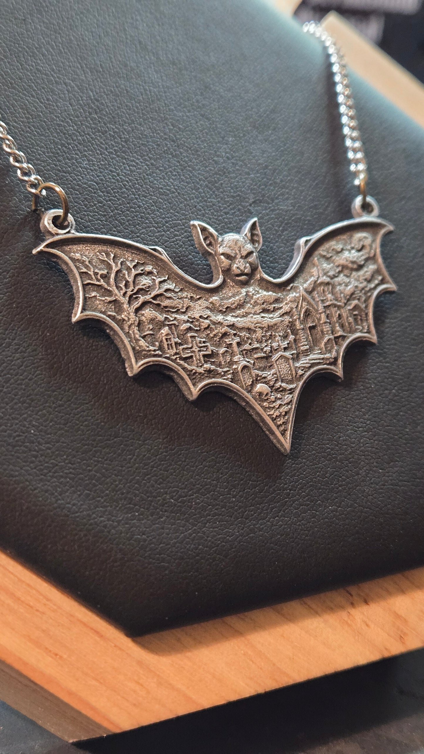 Bat Wing Graveyard Pendant – Gothic Cemetery Bat Necklace