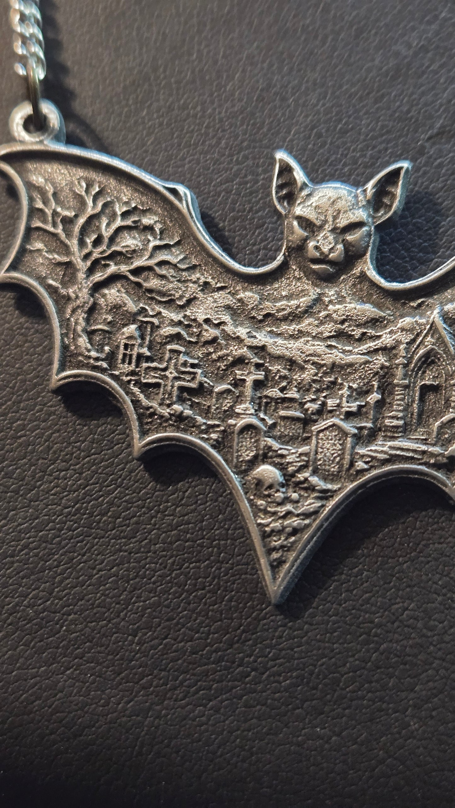 Bat Wing Graveyard Pendant – Gothic Cemetery Bat Necklace