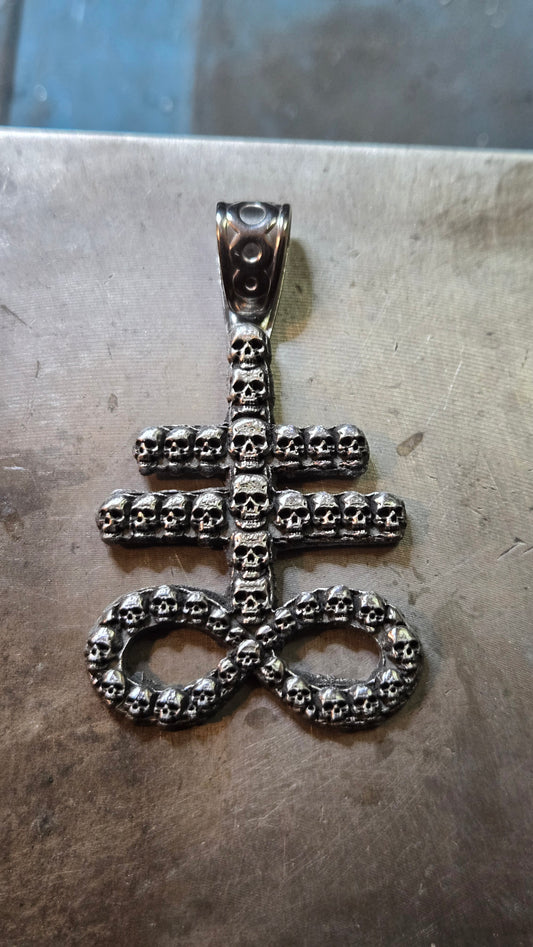 Custom Leviathan Skull Cross Pendant – Satanic Cross of the Abyss
