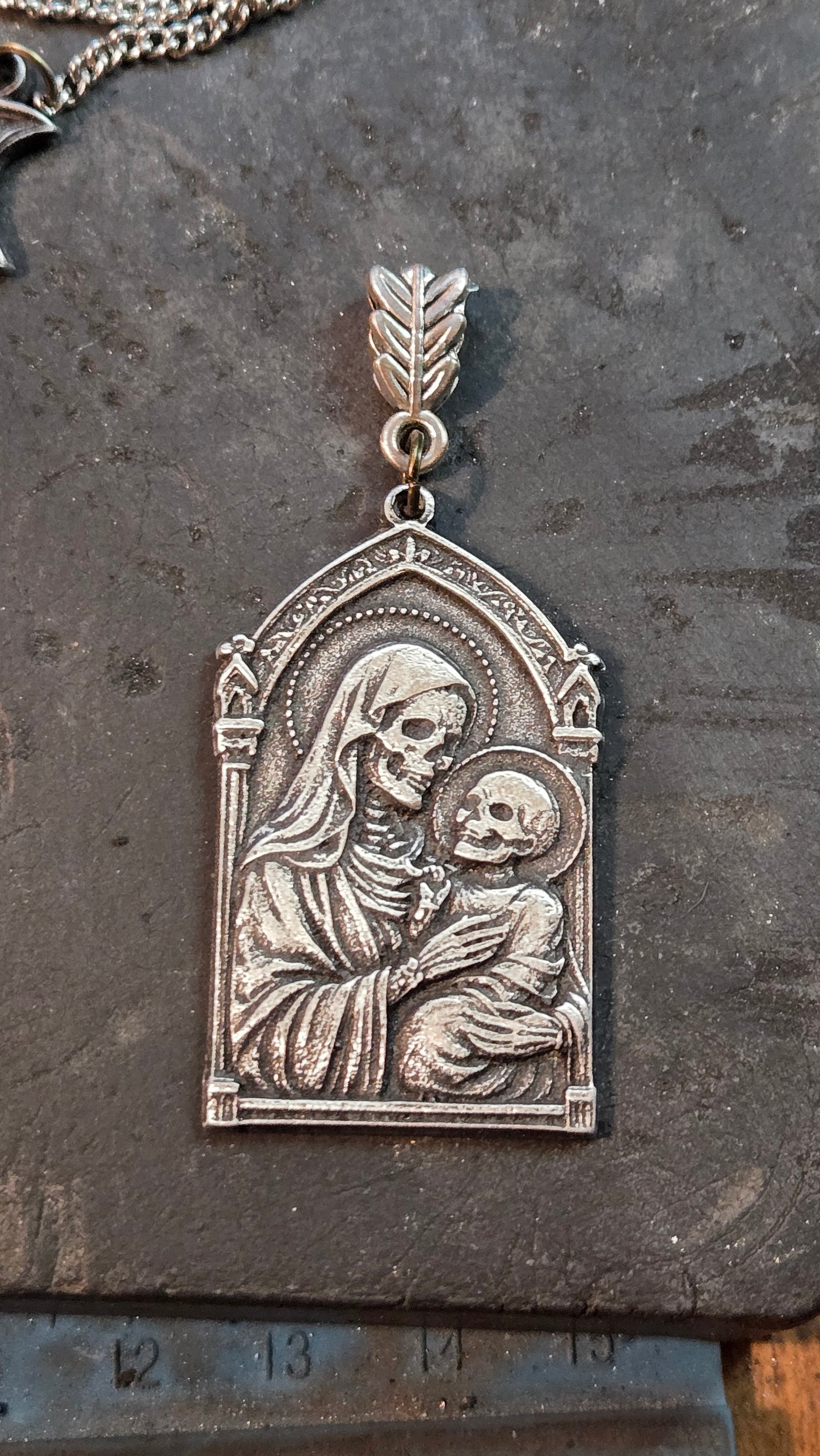 Mary & Child Skull Pendant – Gothic Sacred Macabre