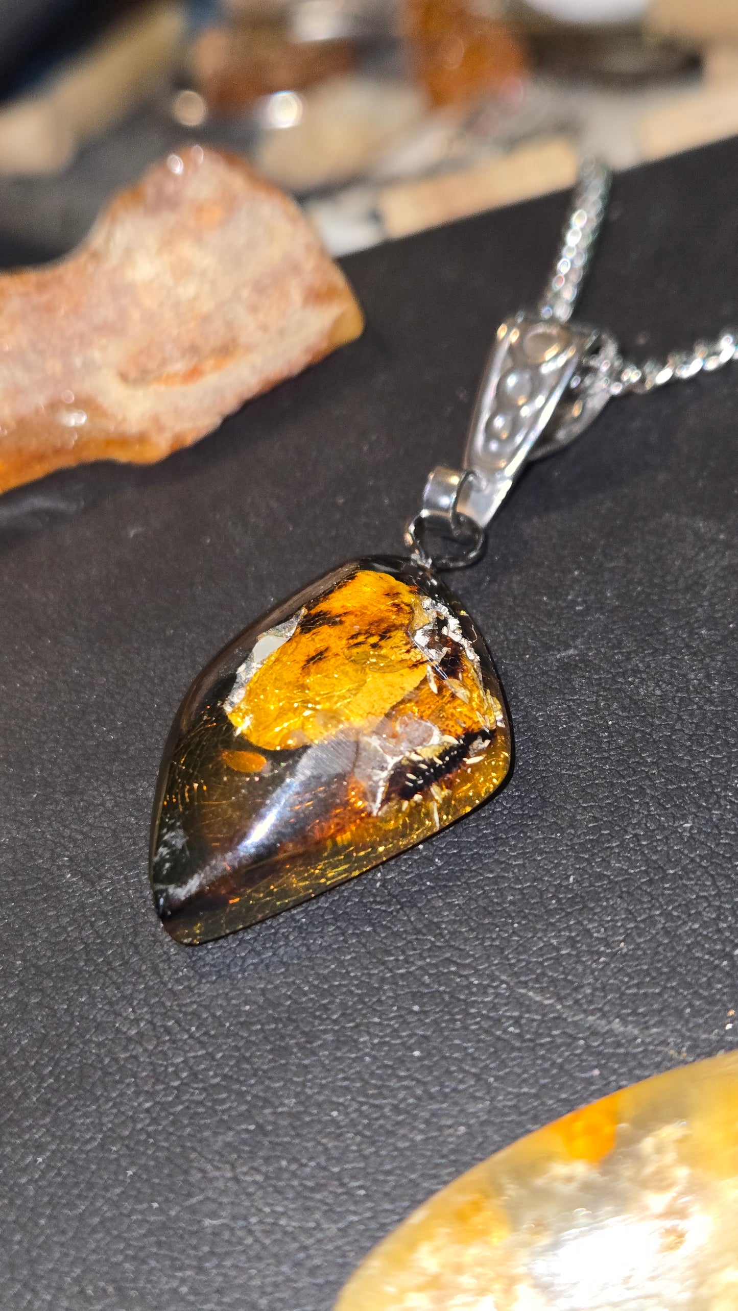 Hand-Polished Natural Amber Pendant With Organic Inclusions