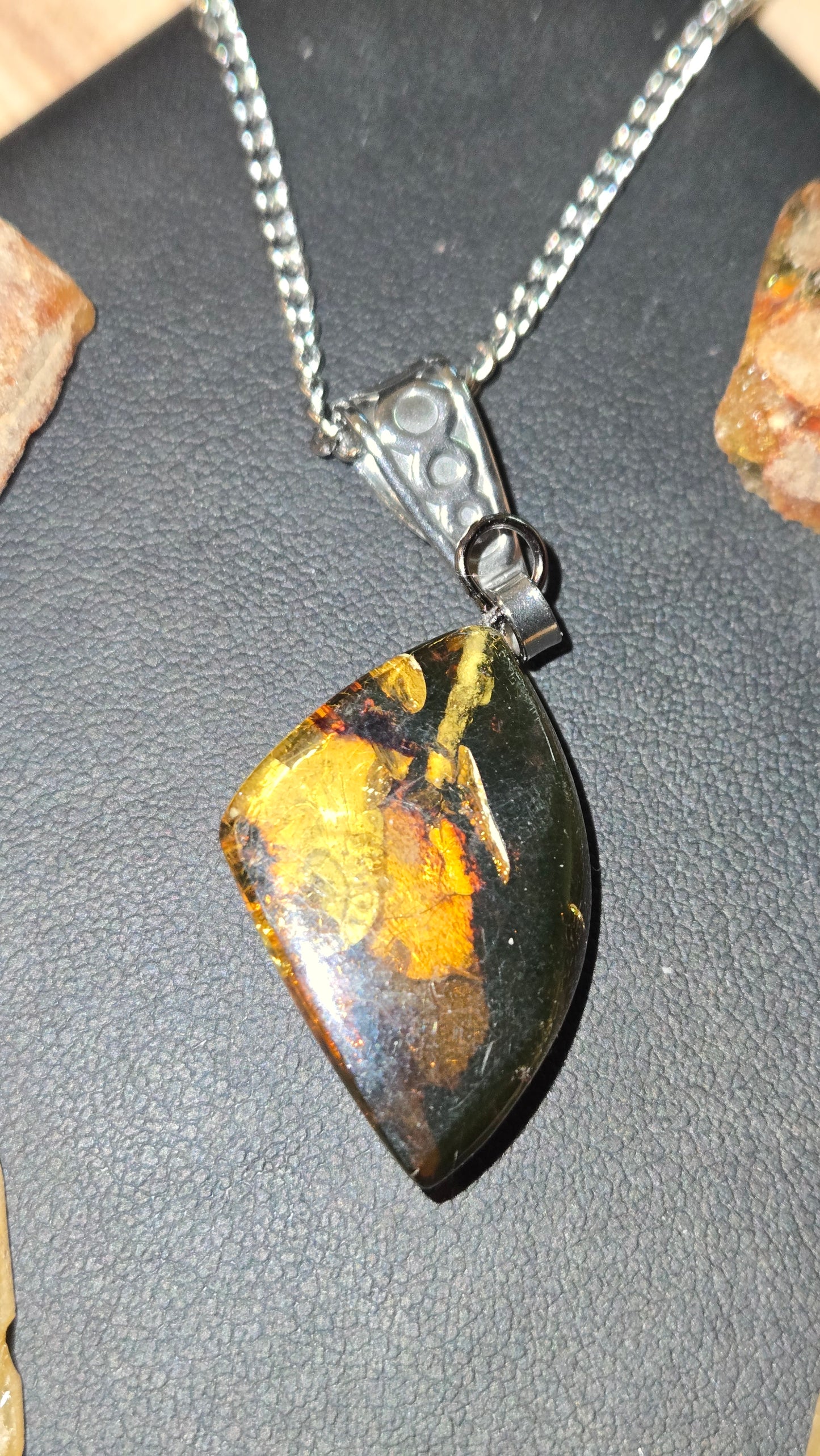 Hand-Polished Natural Amber Pendant With Organic Inclusions