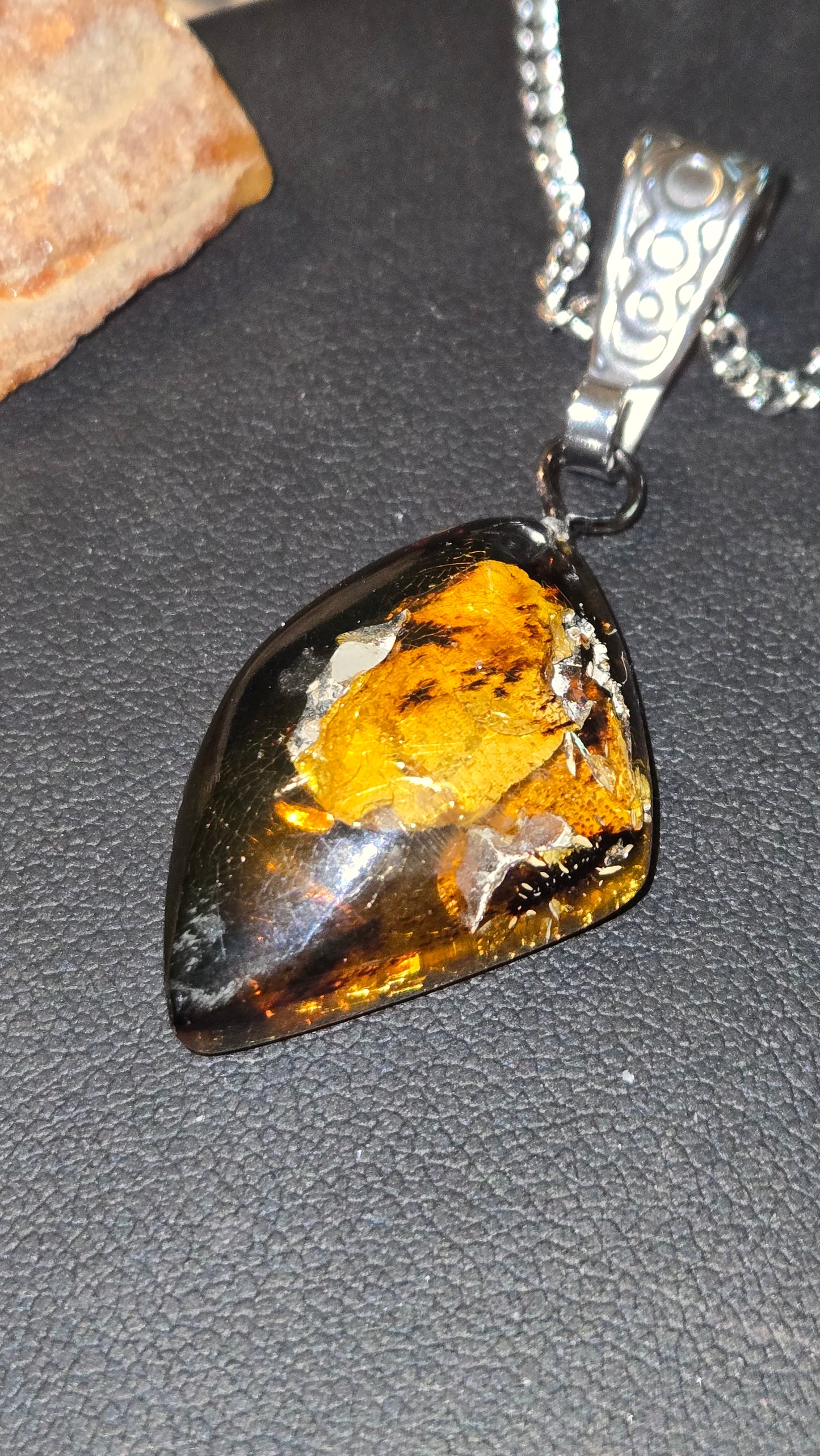 Hand-Polished Natural Amber Pendant With Organic Inclusions