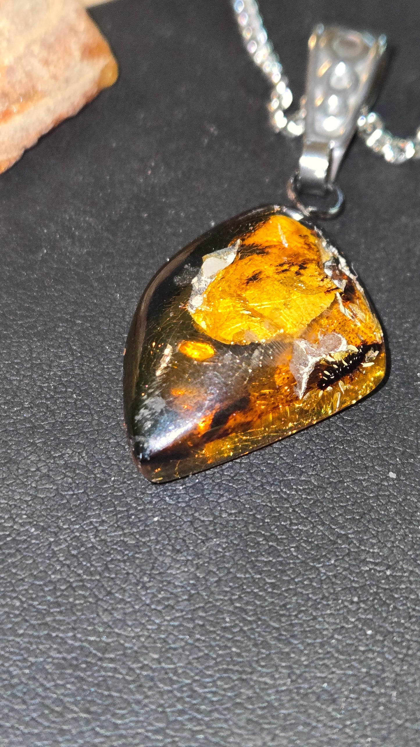 Hand-Polished Natural Amber Pendant With Organic Inclusions