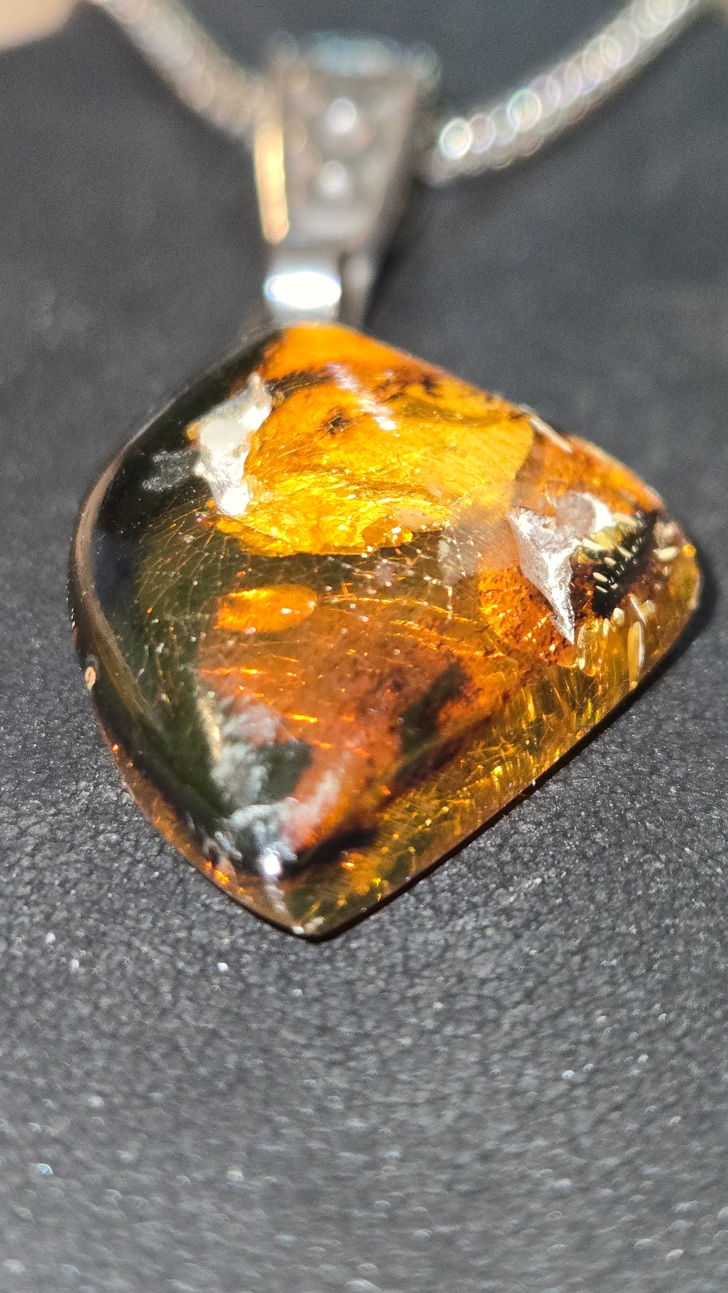 Hand-Polished Natural Amber Pendant With Organic Inclusions
