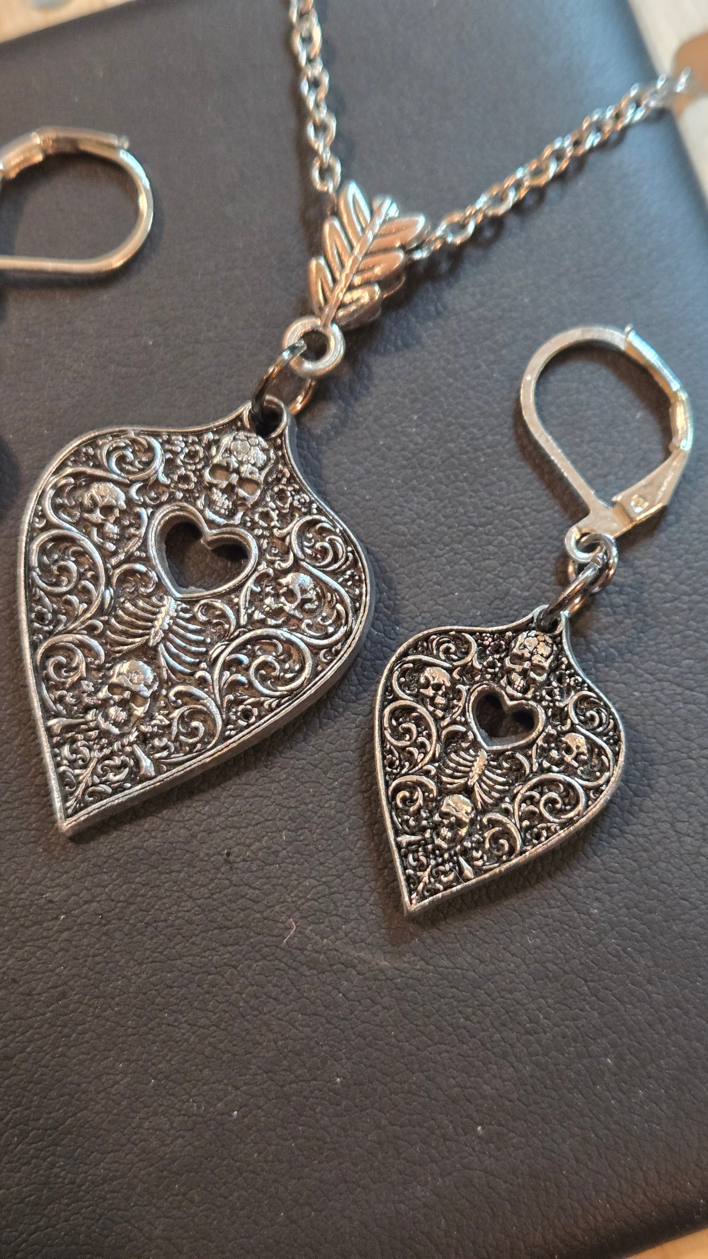 Custom Skull Filigree Planchette Pendant & Earring Set