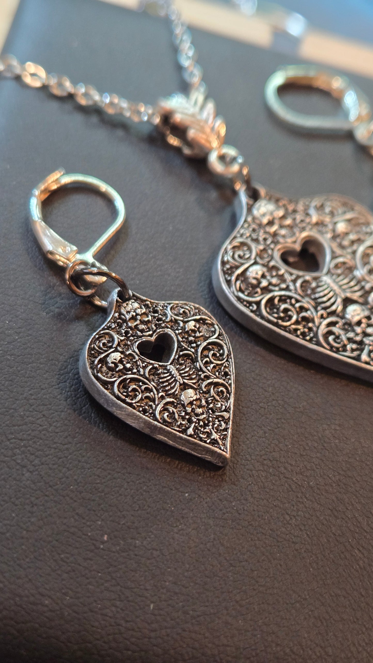 Custom Skull Filigree Planchette Pendant & Earring Set