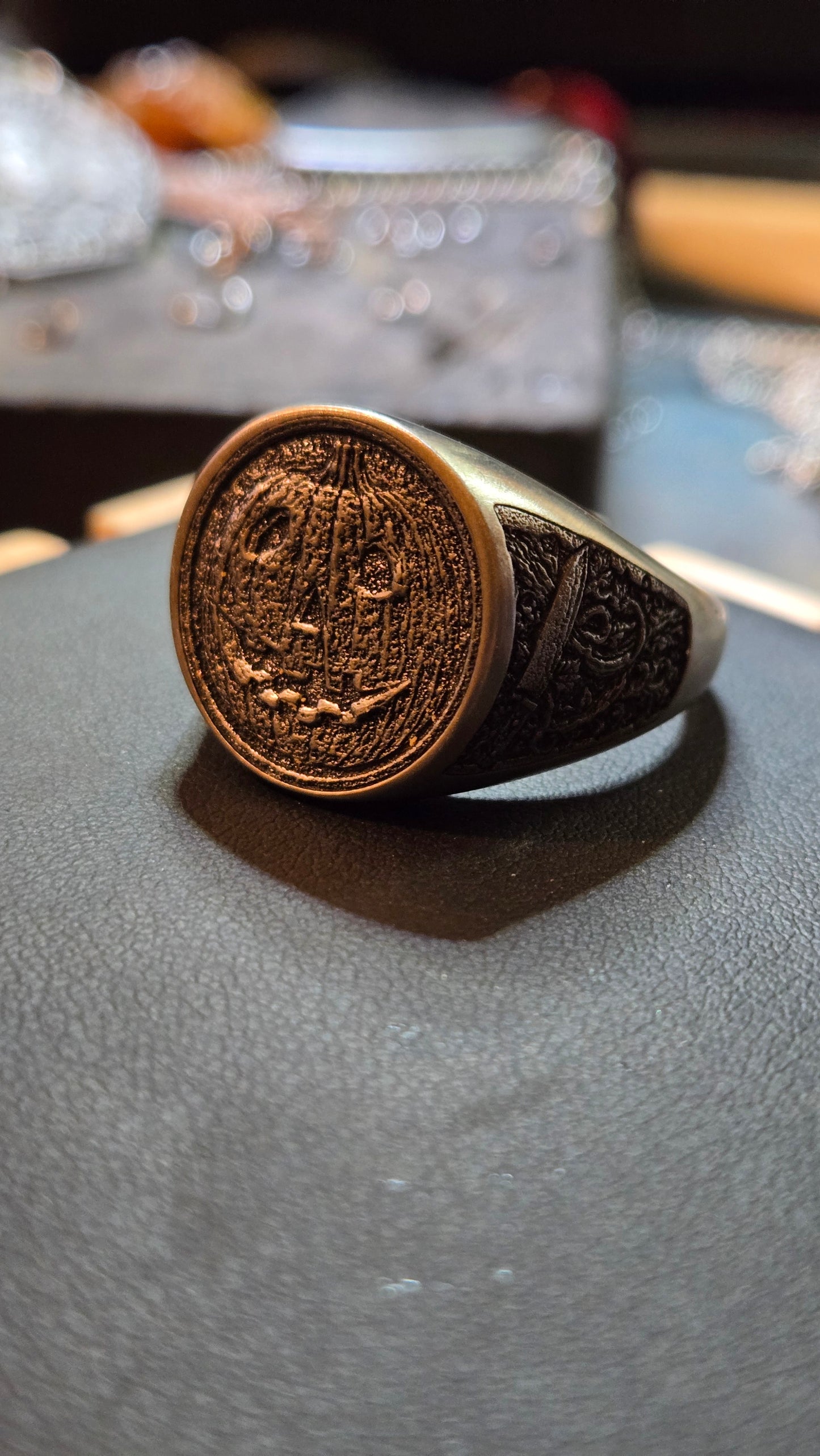 Custom Halloween Movie–Inspired Round Signet Ring – Size 12 (US)
