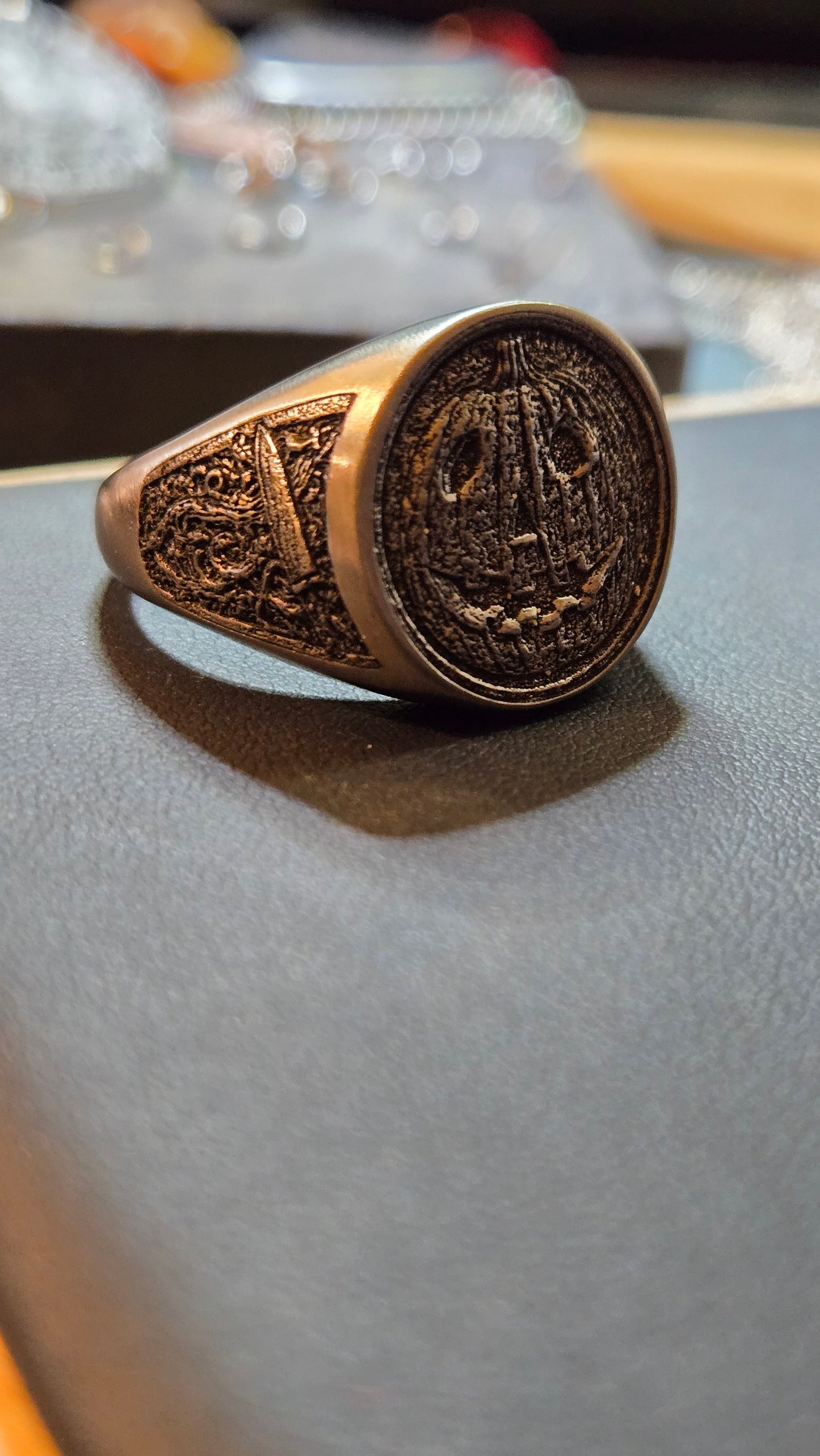 Custom Halloween Movie–Inspired Round Signet Ring – Size 12 (US)