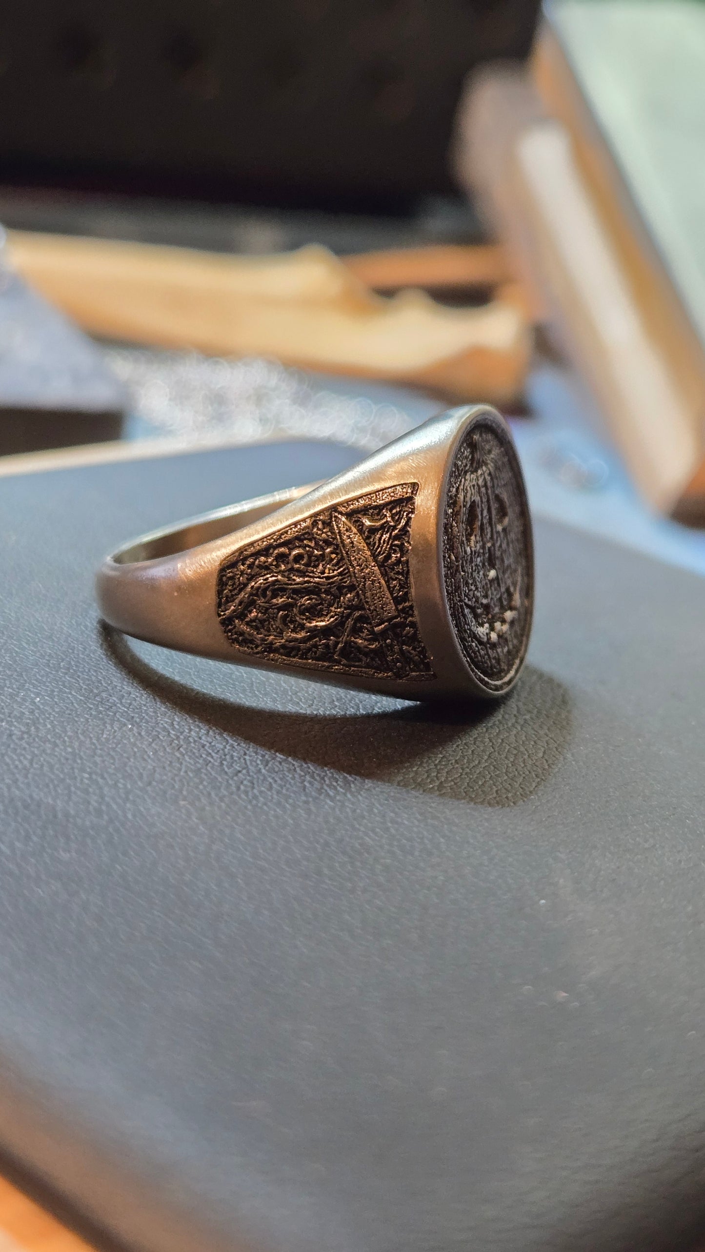 Custom Halloween Movie–Inspired Round Signet Ring – Size 12 (US)