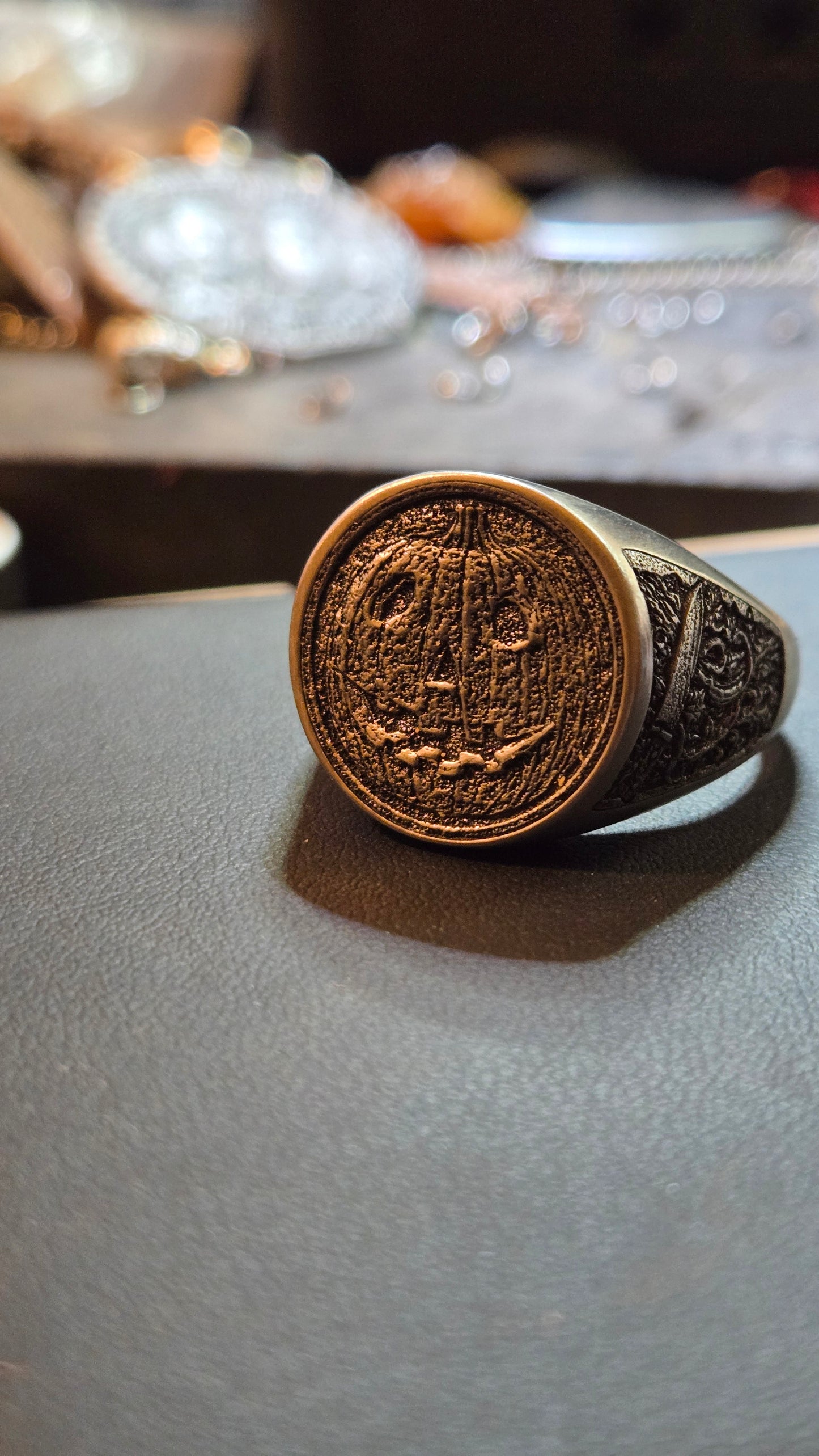 Custom Halloween Movie–Inspired Round Signet Ring – Size 12 (US)