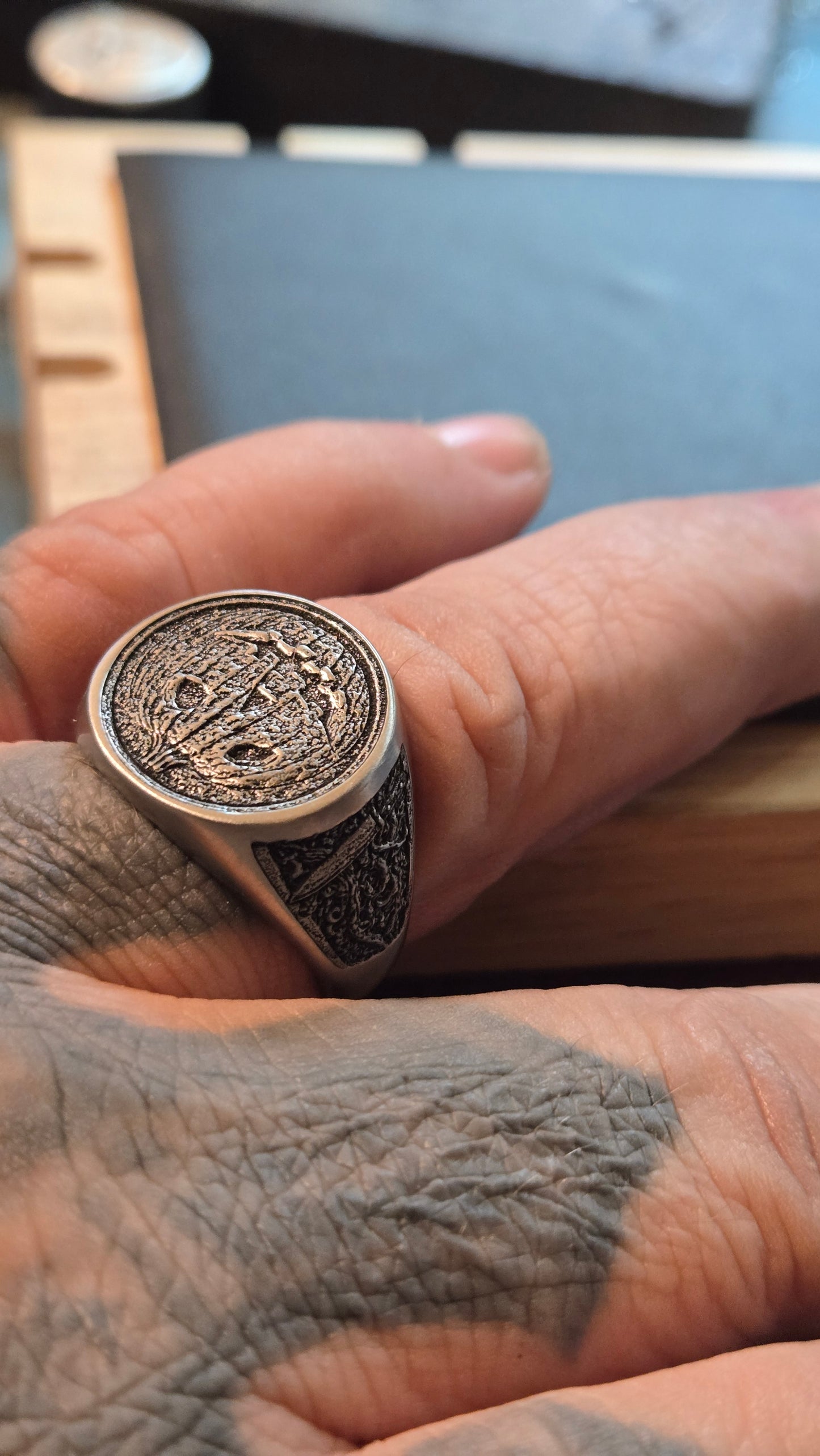 Custom Halloween Movie–Inspired Round Signet Ring – Size 12 (US)