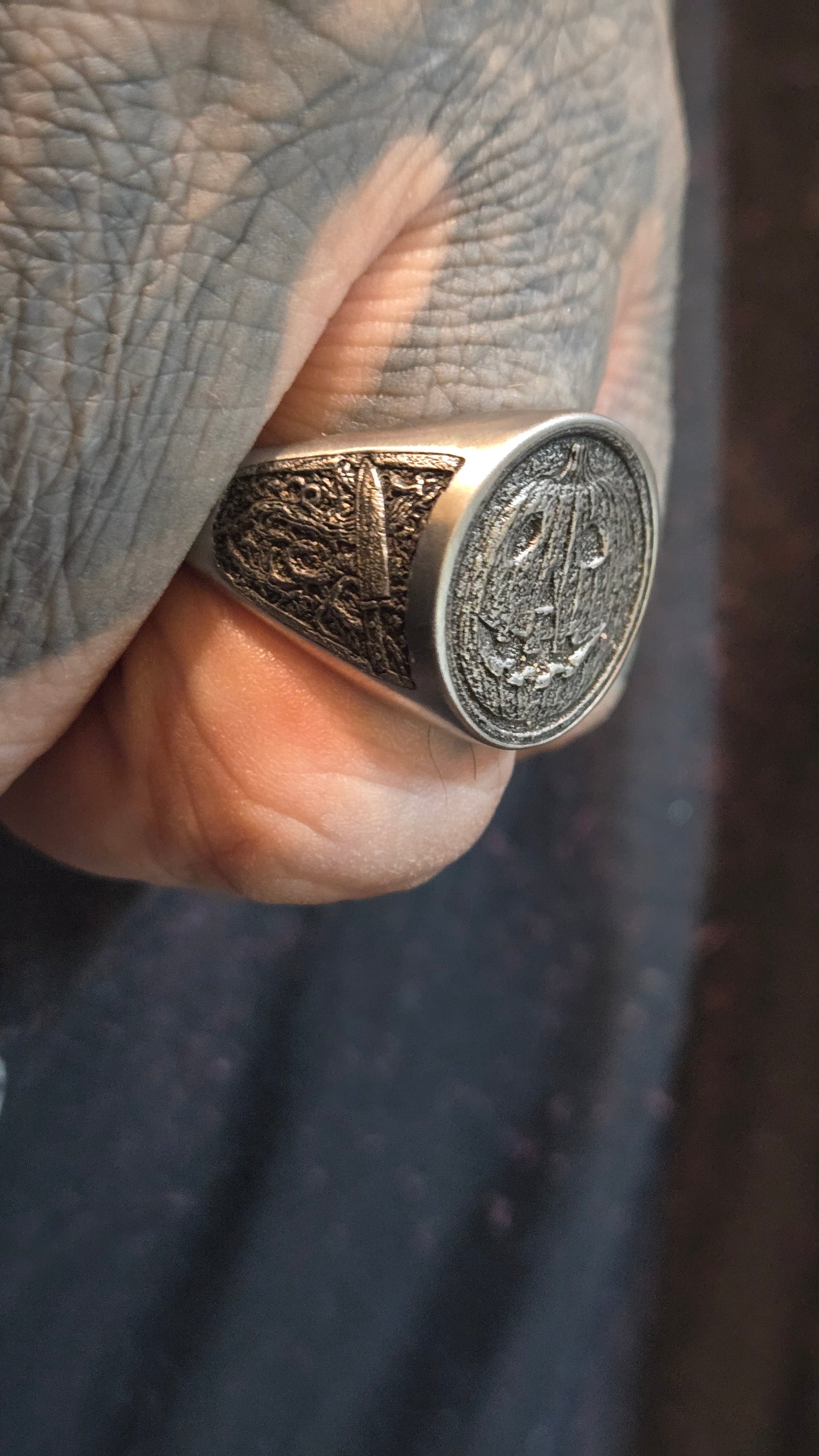 Custom Halloween Movie–Inspired Round Signet Ring – Size 12 (US)