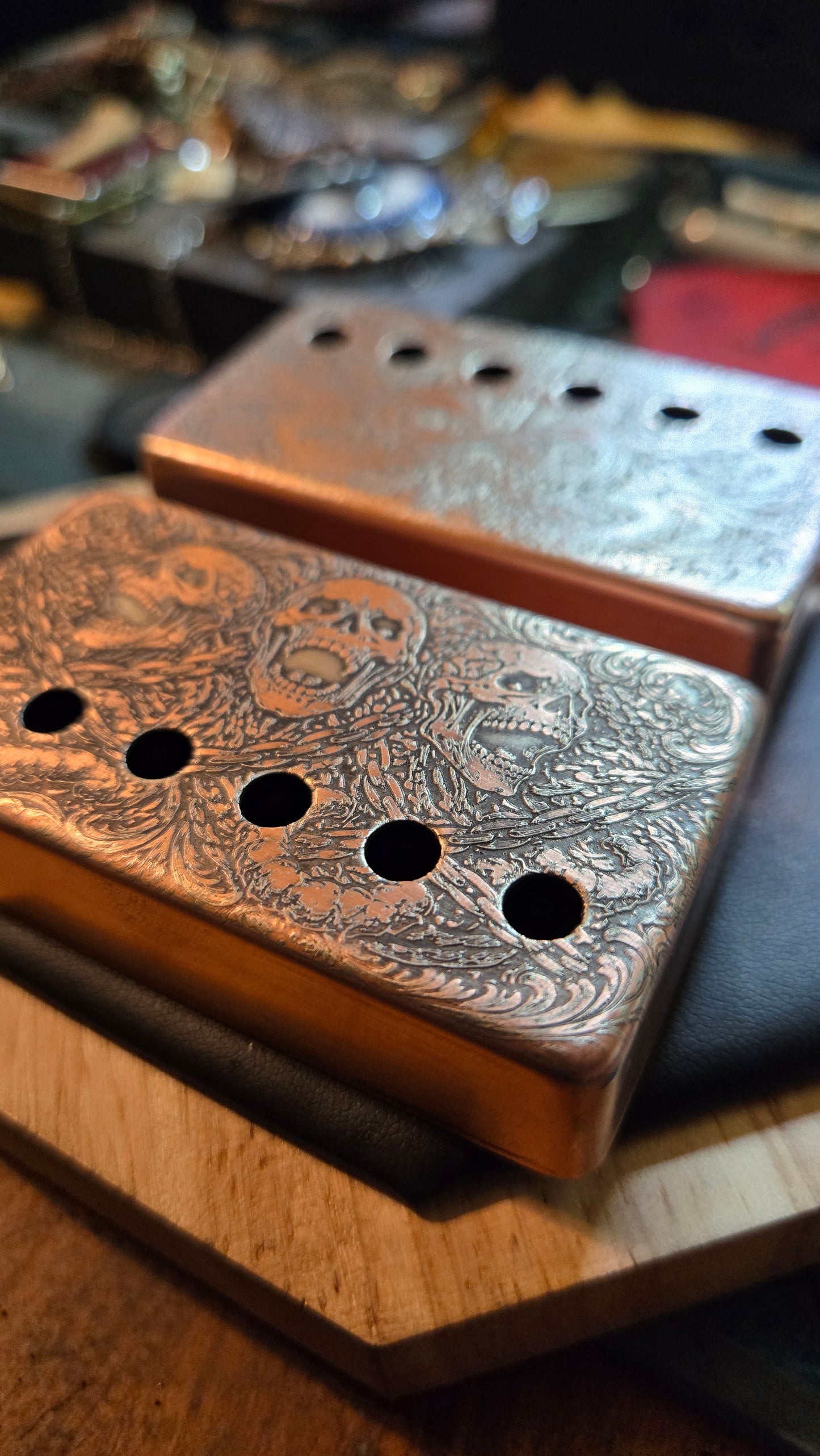 Aged Custom Engraved Brass & Nickel Humbucker Pickup Covers