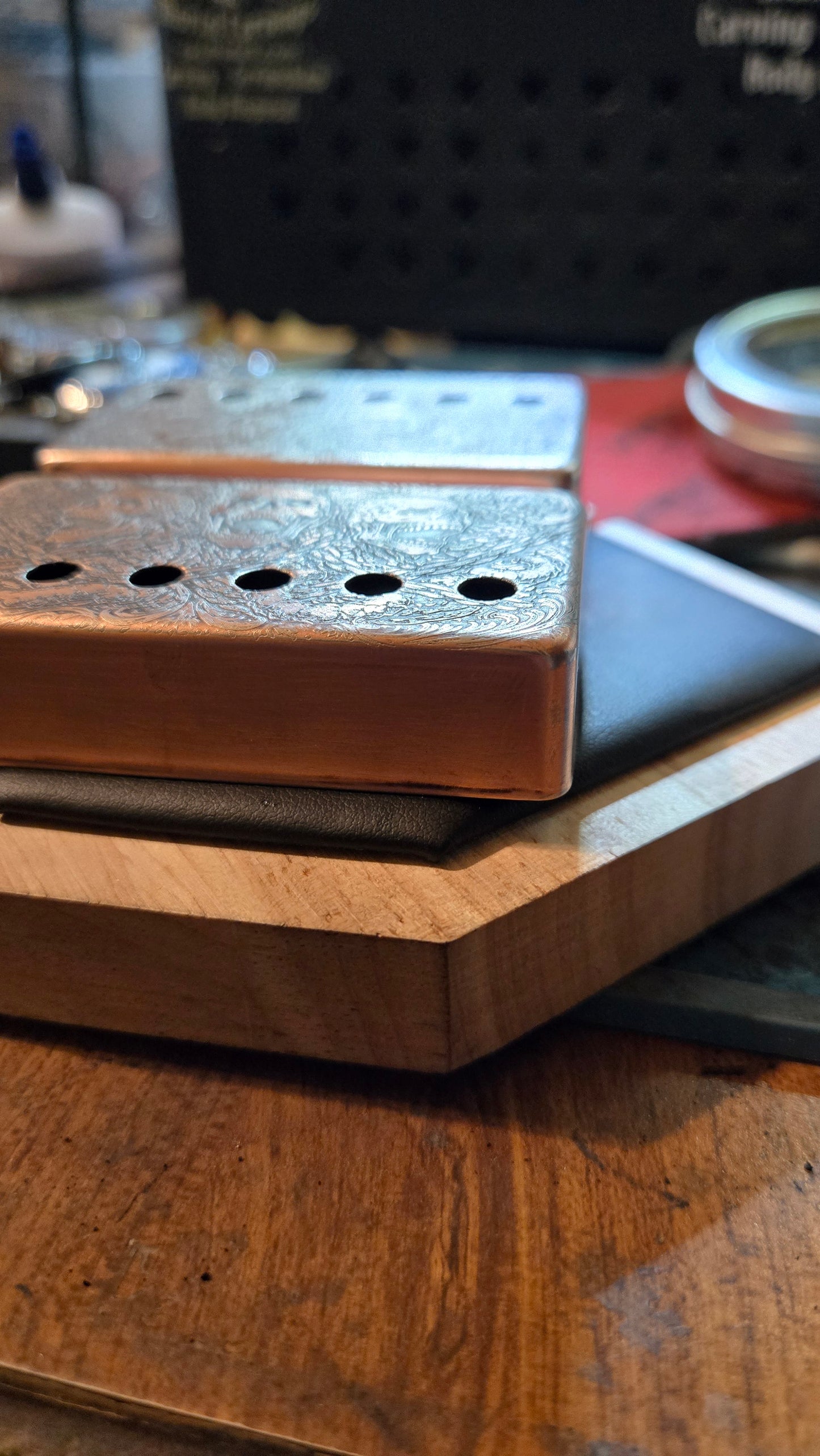 Aged Custom Engraved Brass & Nickel Humbucker Pickup Covers