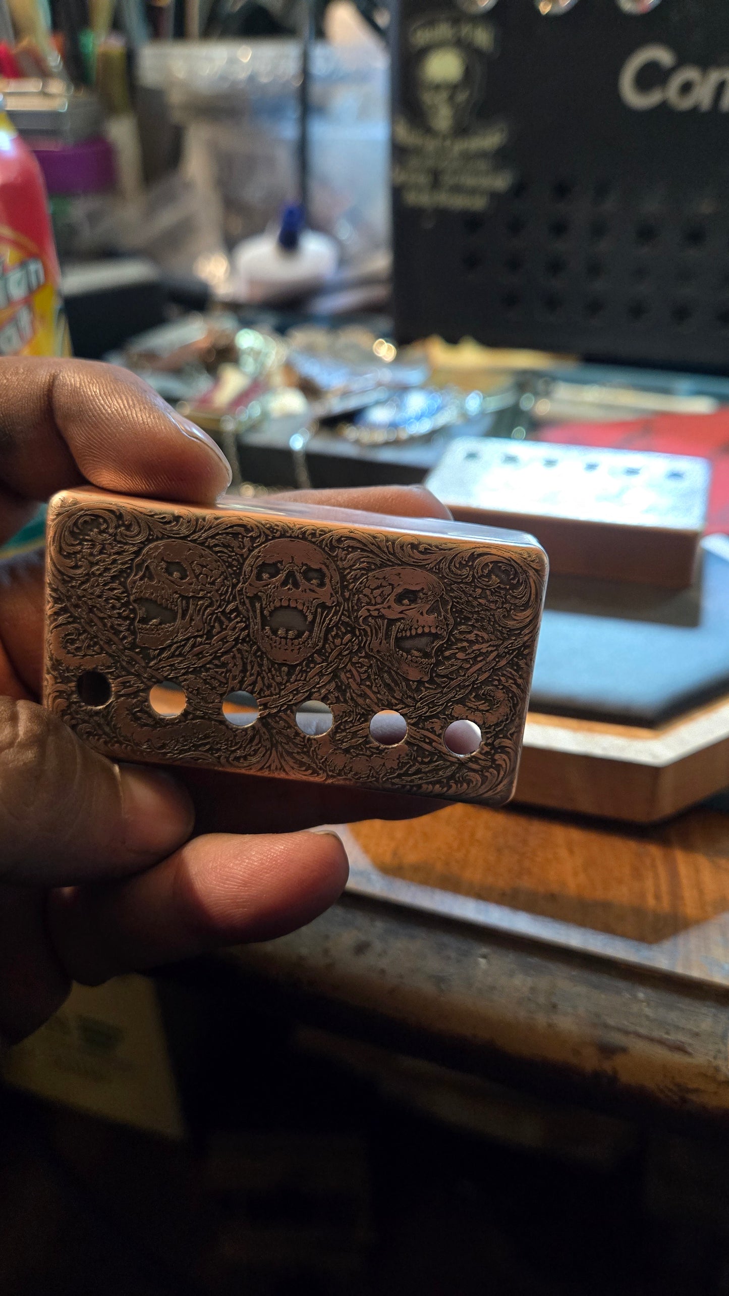 Aged Custom Engraved Brass & Nickel Humbucker Pickup Covers