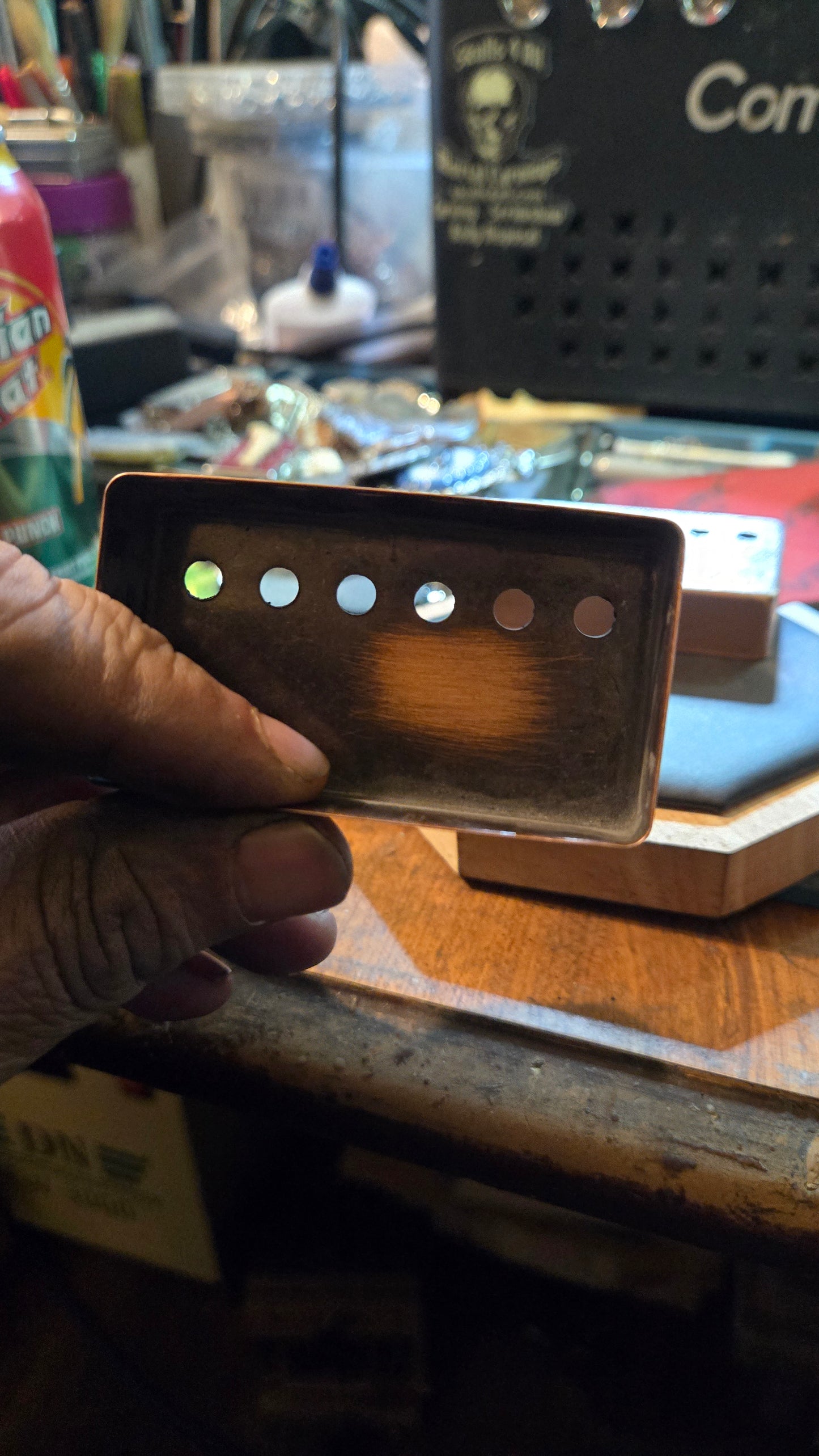 Aged Custom Engraved Brass & Nickel Humbucker Pickup Covers