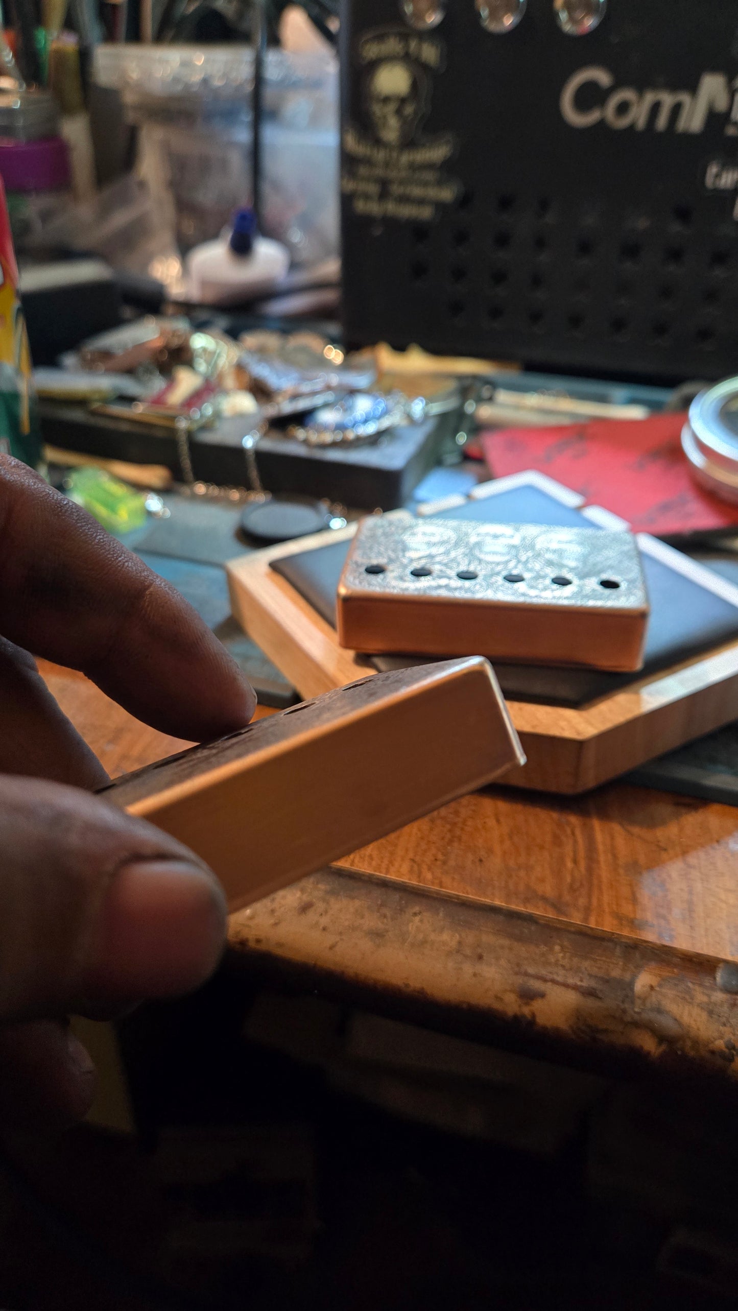 Aged Custom Engraved Brass & Nickel Humbucker Pickup Covers