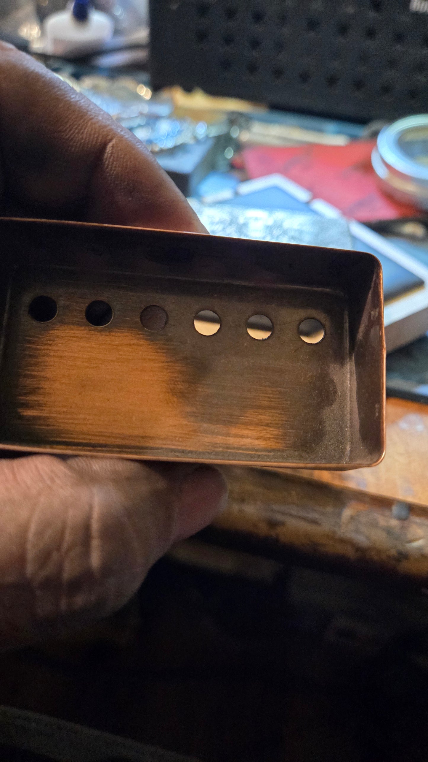 Aged Custom Engraved Brass & Nickel Humbucker Pickup Covers