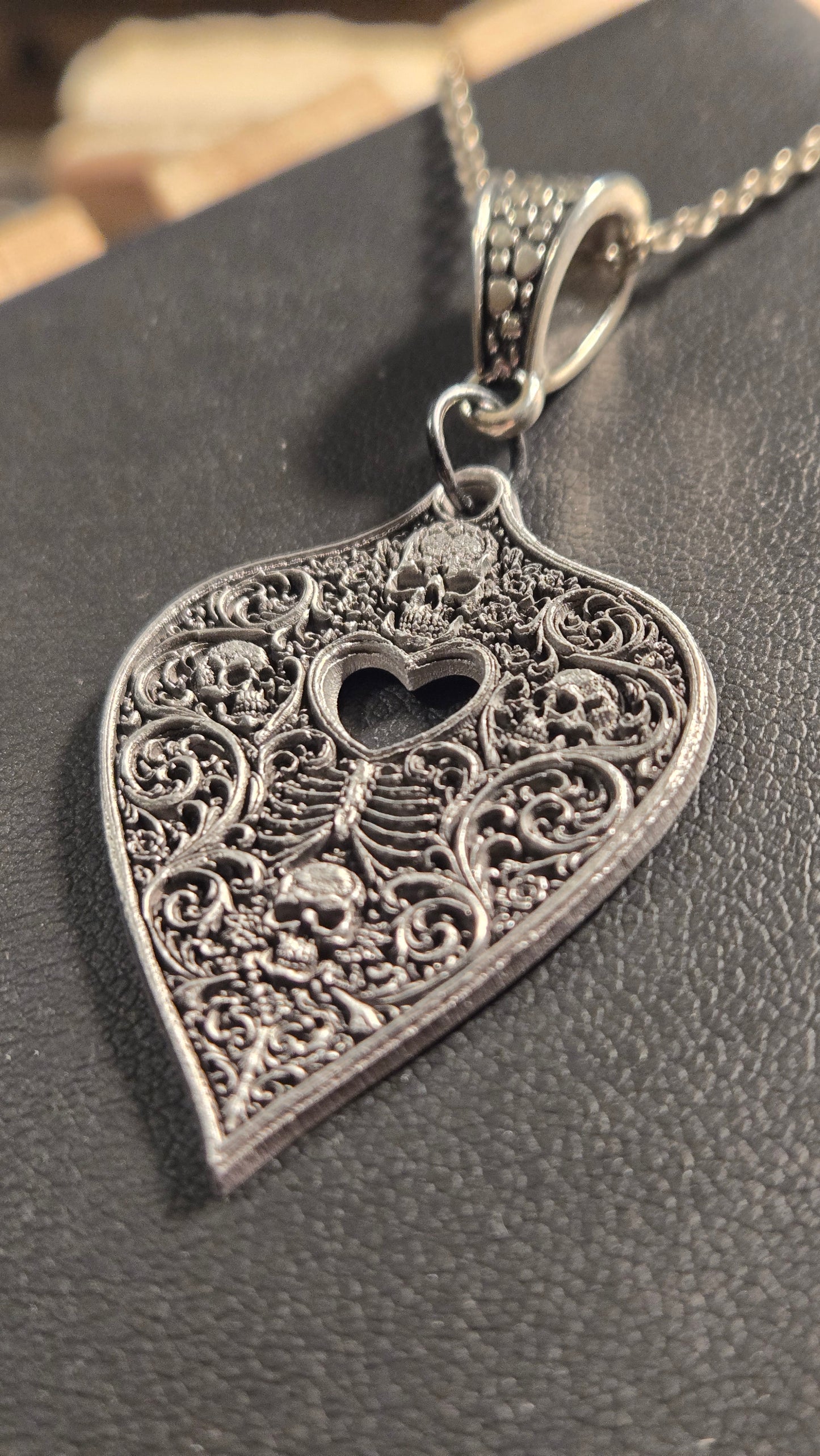 Gothic Filigree Heart Skull Pendant