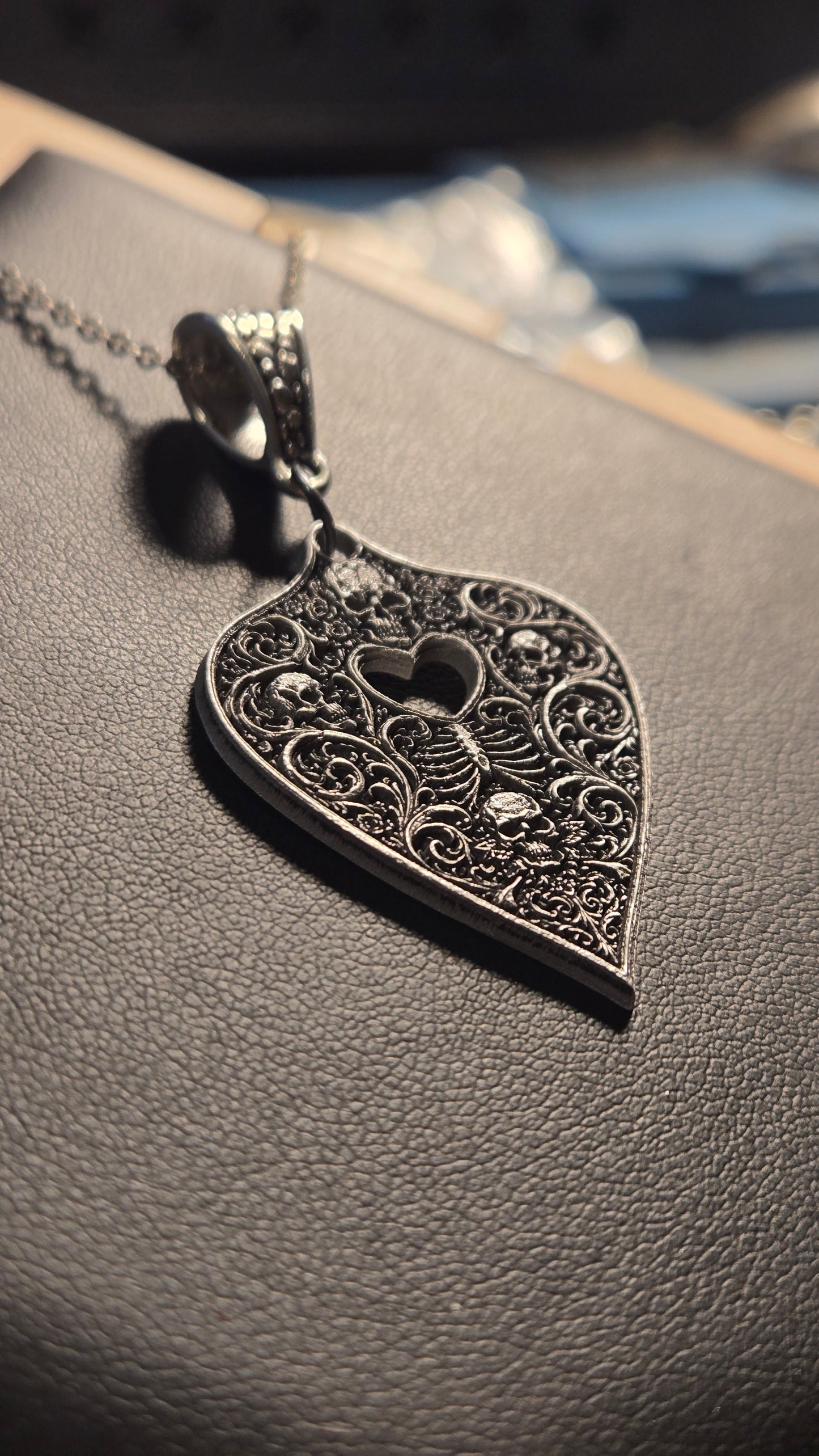 Gothic Filigree Heart Skull Pendant