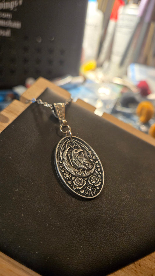Custom Raven Moon & Rose Pendant