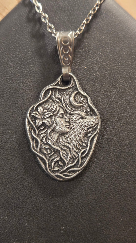 Custom Woman & Wolf Moon Pendant