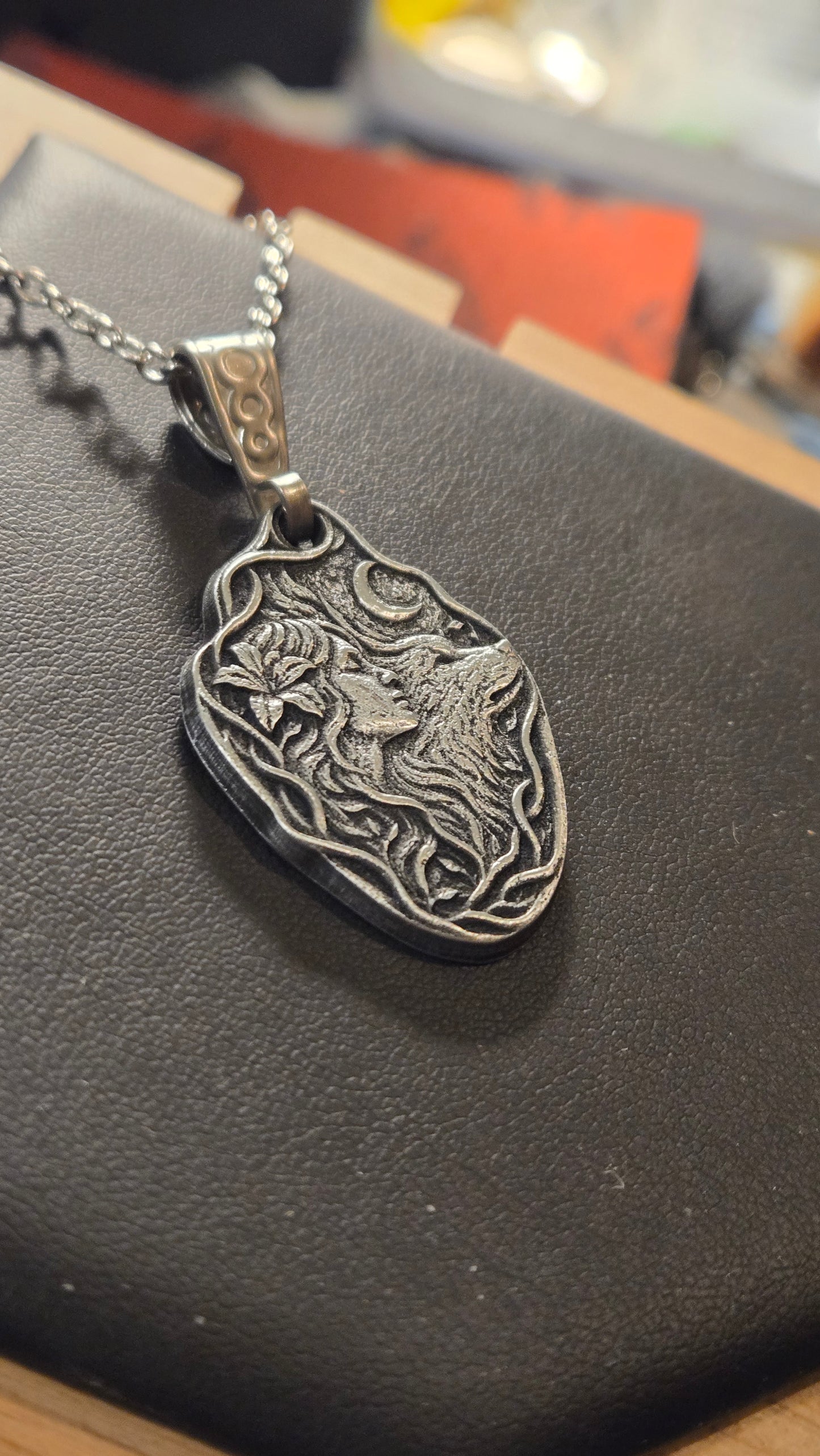 Custom Woman & Wolf Moon Pendant