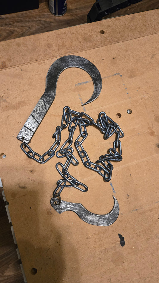 Chatterer Crescent Blade & Hooked Chain Whip – Hellraiser Inspired Collector Prop