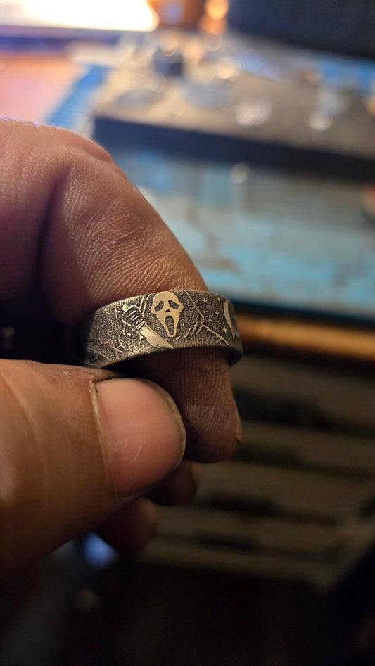 Ghostface “What’s Your Favorite Scary Movie?” Horror Ring – Handmade 316L Stainless Steel Ring Pre-order for next weeks batch
